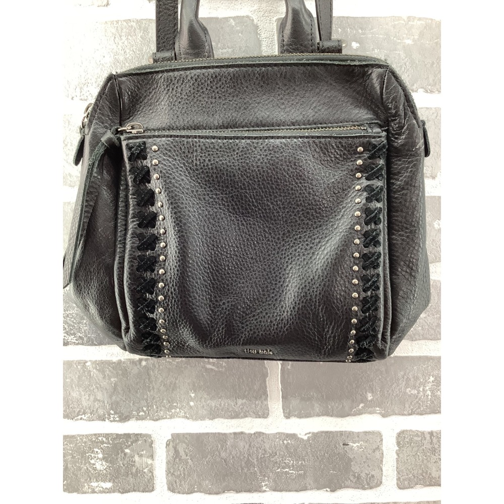 The Sak Black Pebbled Leather Convertible Backpack Crossbody Bag Studded Trim - Picture 3 of 8